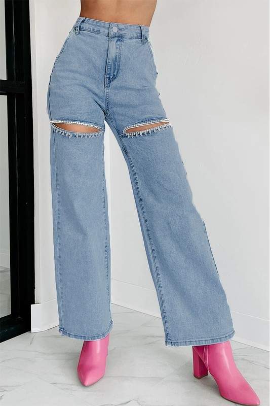 RHINESTONES STRAIGHT LEG JEANS