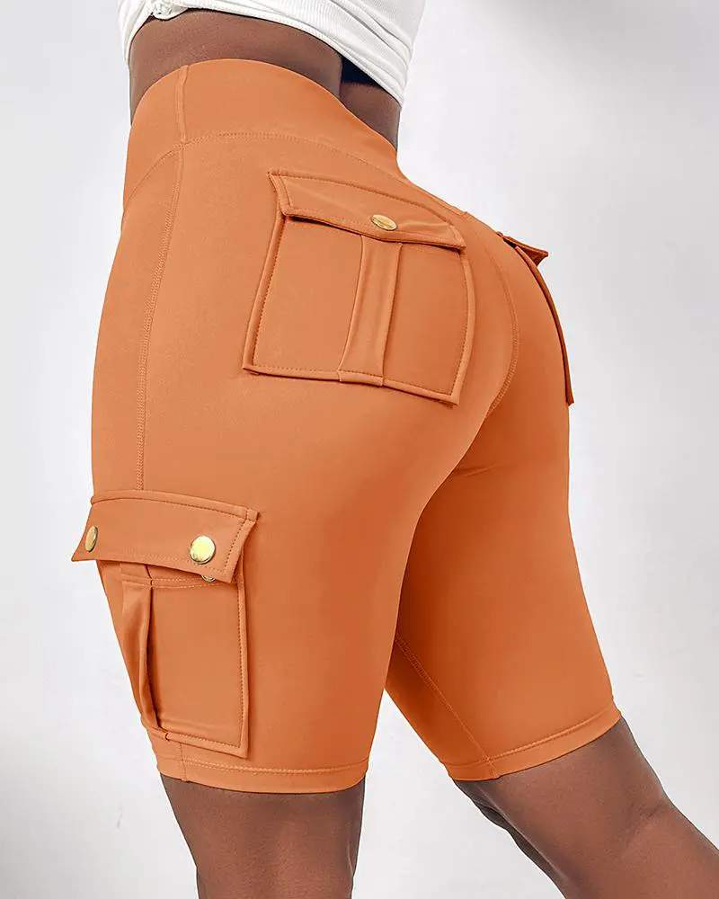 RUCHED QUICK DRY POCKET DESIGN SPORTS YOGA SHORTS