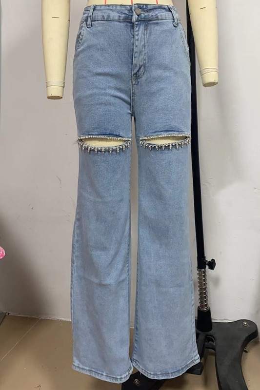 RHINESTONES STRAIGHT LEG JEANS
