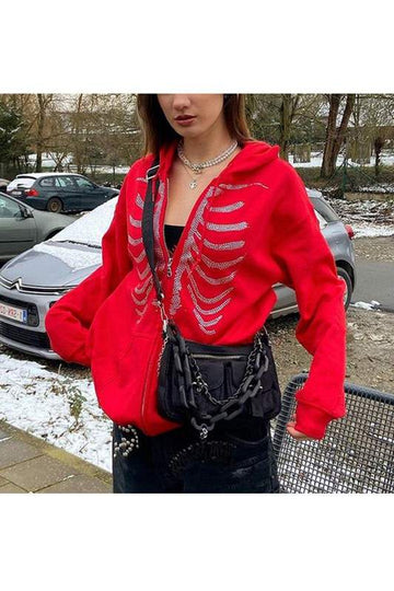 RHINESTONE LONG SLEEVE HOODIE JACKET