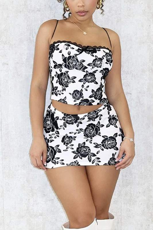 ROSES PRINTED CAMI TOP AND SKIRT SET