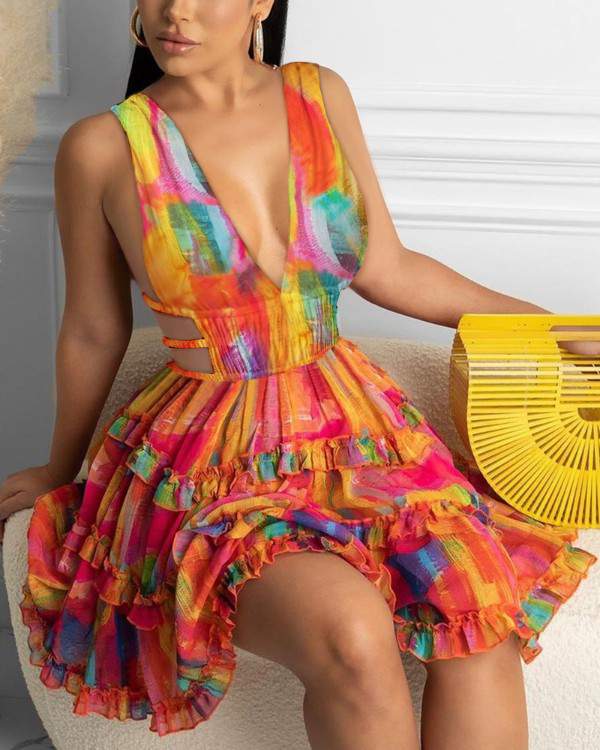 Fun Colorful V-Neck Party Dress