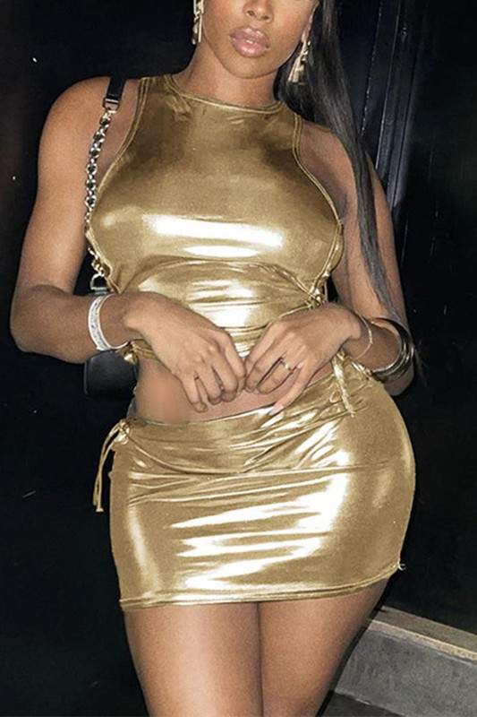 SHINY TANKS AND SKIRT SET