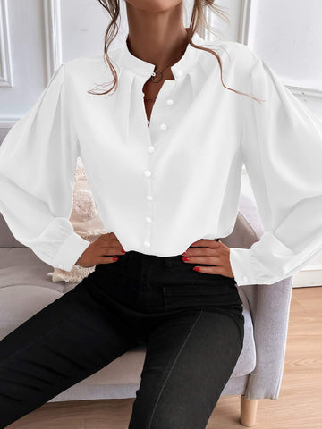 BISHOP SLEEVE BUTTON UP BLOUSE