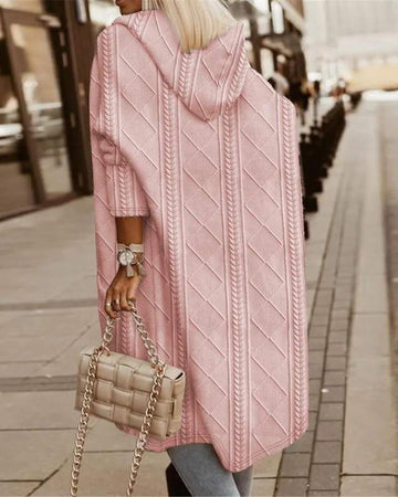 CABLE TEXTURED HOODED LONGLINE COAT