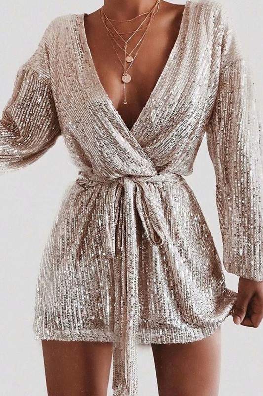 V NECK SEQUIN MINI PARTY DRESS