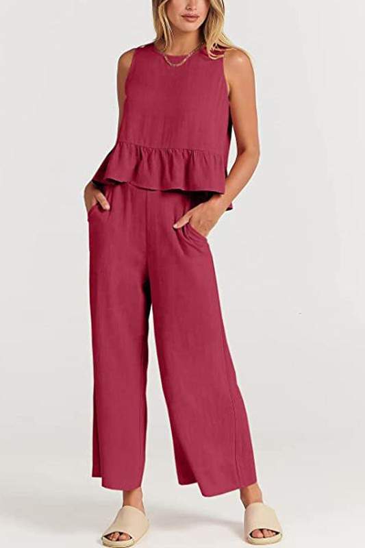 SLEEVELESS VEST TOP AND LOUNGE PANTS SET