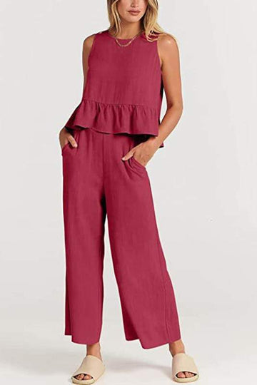 SLEEVELESS VEST TOP AND LOUNGE PANTS SET