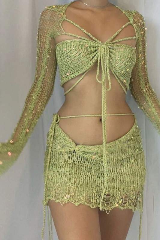 SEQUINS CROCHET SKIRT SET