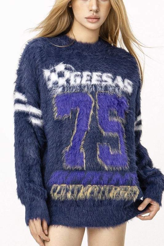 NUMBER PRINT PULLOVER SWEATER