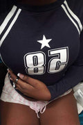 NUMBER PRINT FITTED LONG SLEEVE TOP
