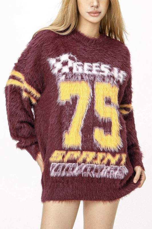 NUMBER PRINT PULLOVER SWEATER