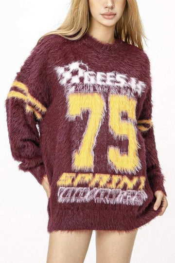 NUMBER PRINT PULLOVER SWEATER