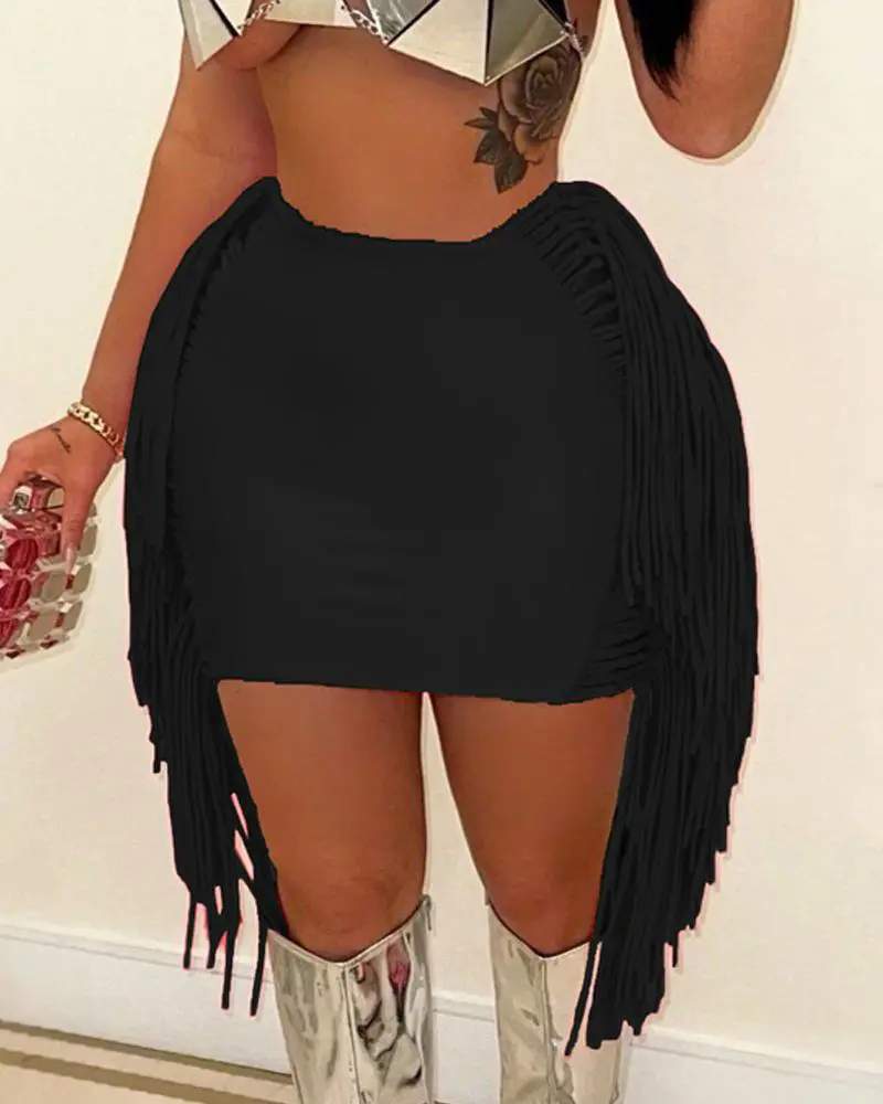 PLAIN TASSEL TRIM MINI SKIRT