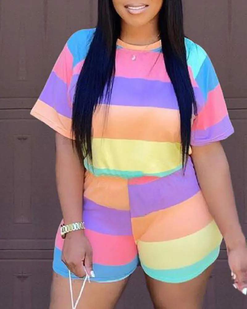 COLORBLOCK CASUAL TOP SHORTS SET