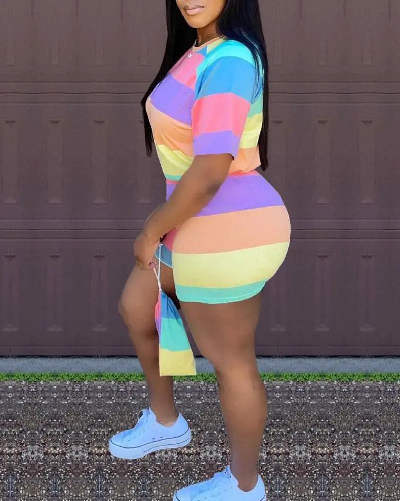 COLORBLOCK CASUAL TOP SHORTS SET