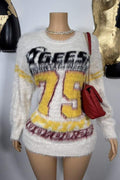 NUMBER PRINT PULLOVER SWEATER