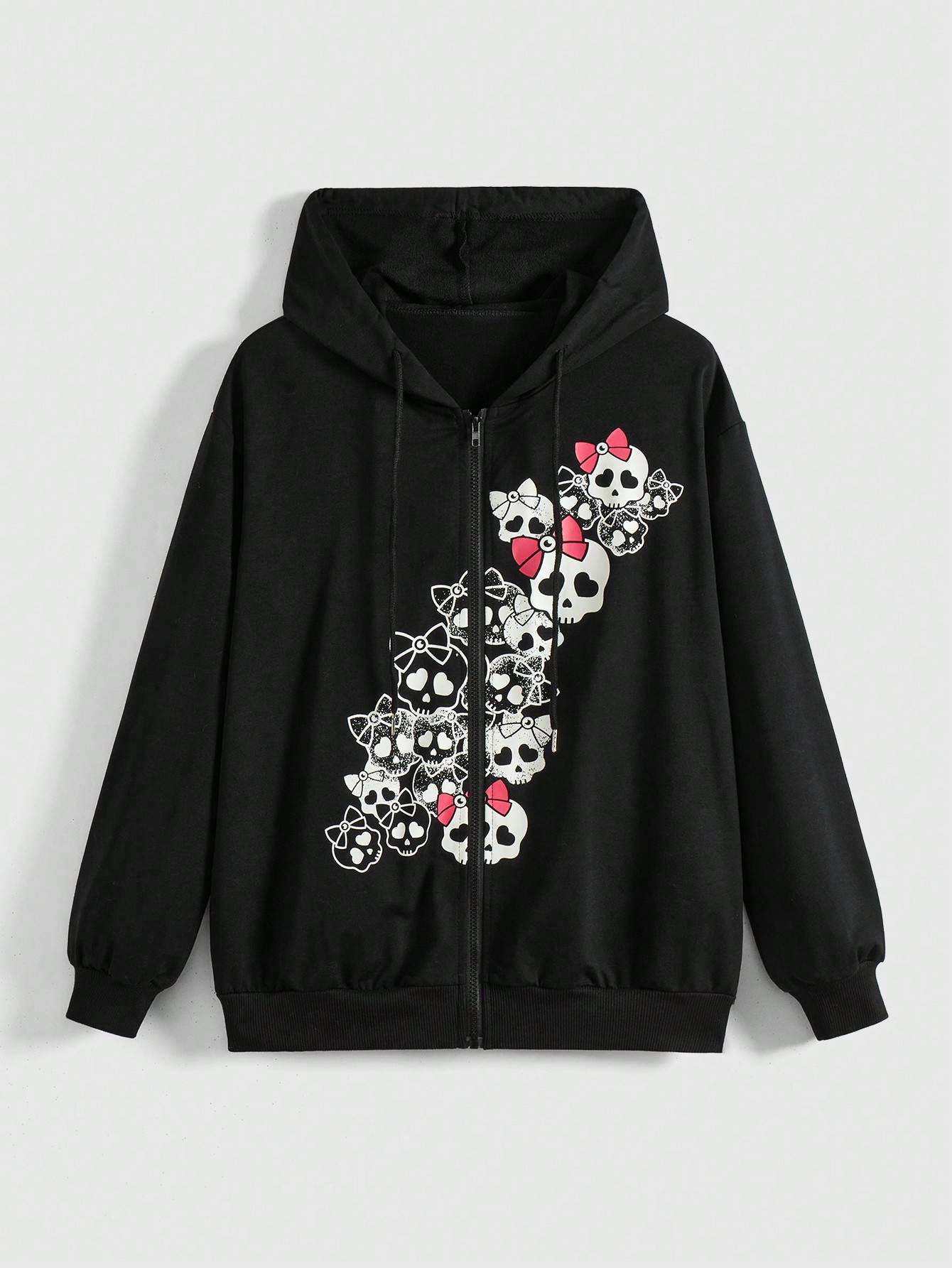 ROMWE GRUNGE PUNK WOMEN S CROSS PRINT ZIPPER HALF FLY HOODED SWEATSHIRT