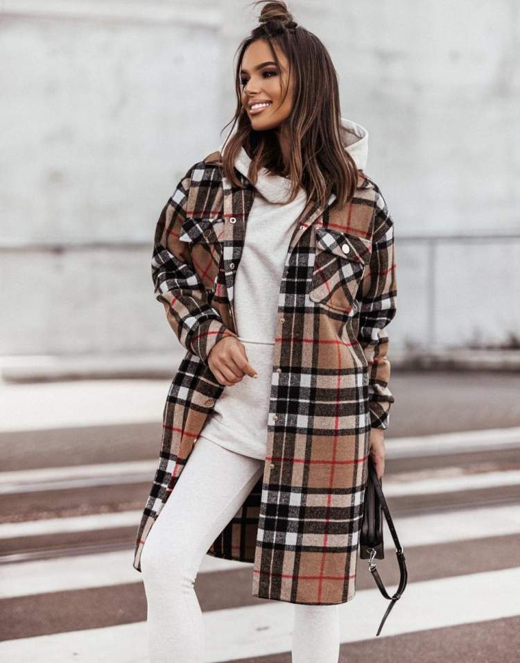 SPRING PLAID BUTTON UP LONG COATS