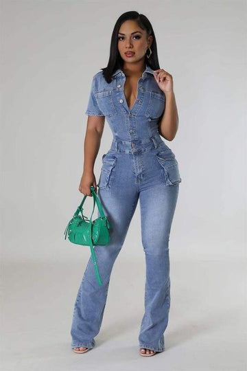 STRETCH DENIM JUMPSUITS
