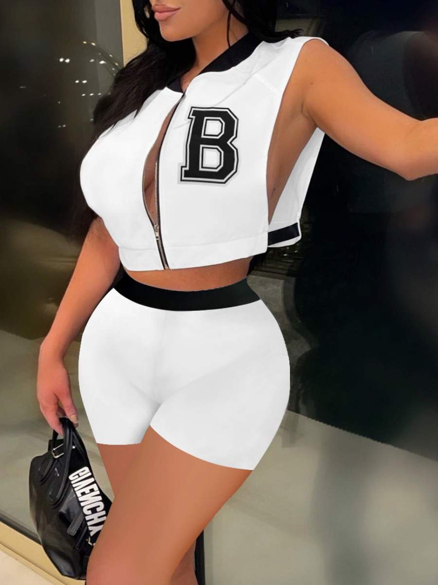 LETTER DECOR SIDE SPLIT SHORTS SET