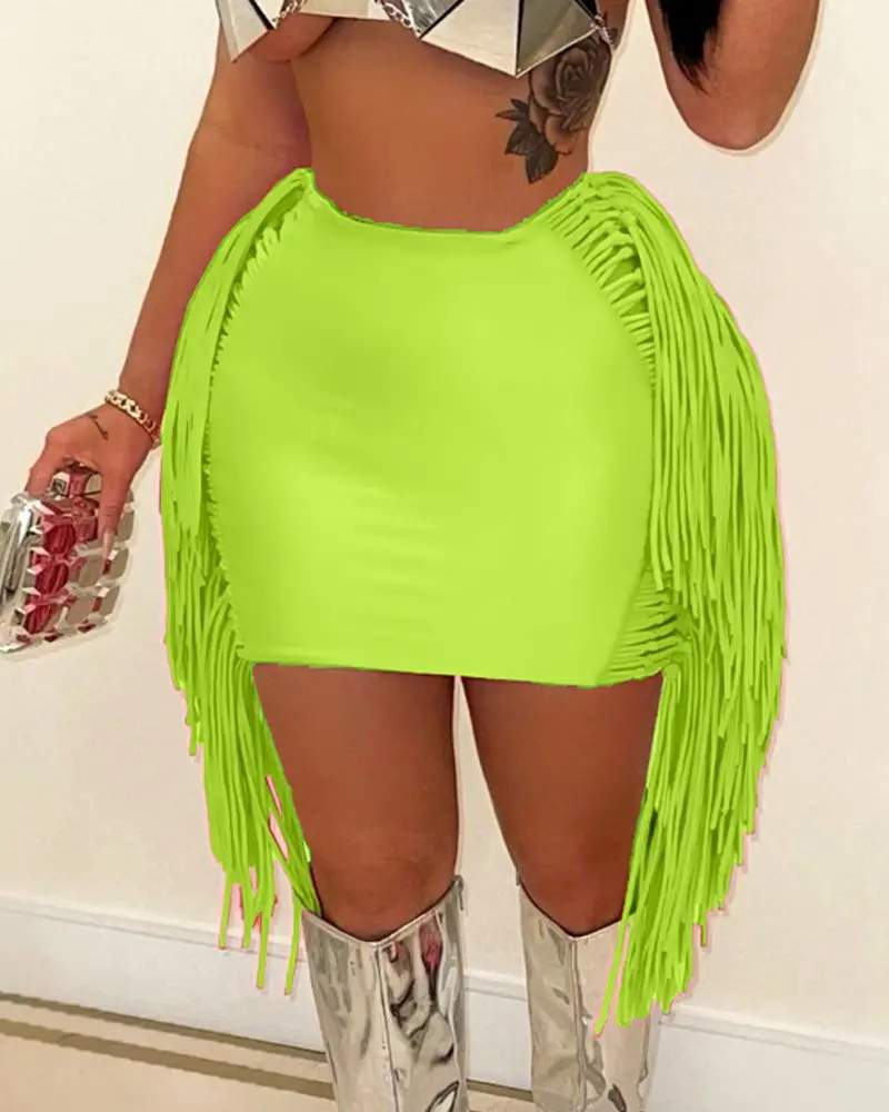 PLAIN TASSEL TRIM MINI SKIRT