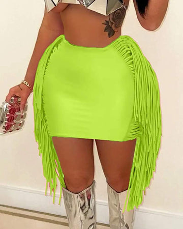 PLAIN TASSEL TRIM MINI SKIRT