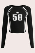 NUMBER PRINT FITTED LONG SLEEVE TOP