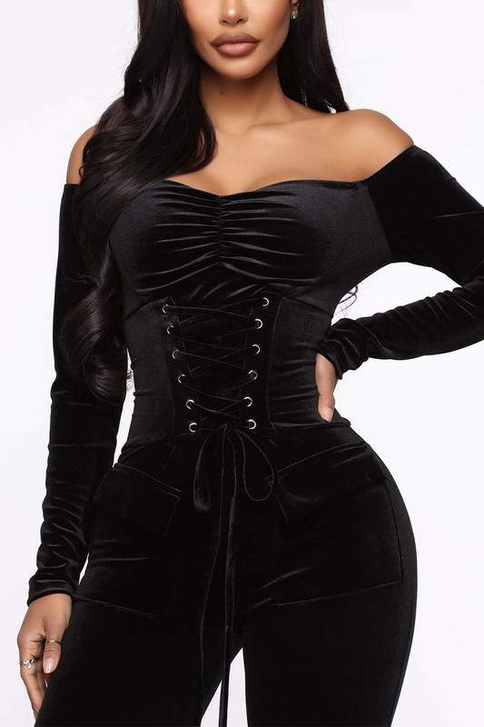 OFF SHOULDER VELOUR JUMPSUITS