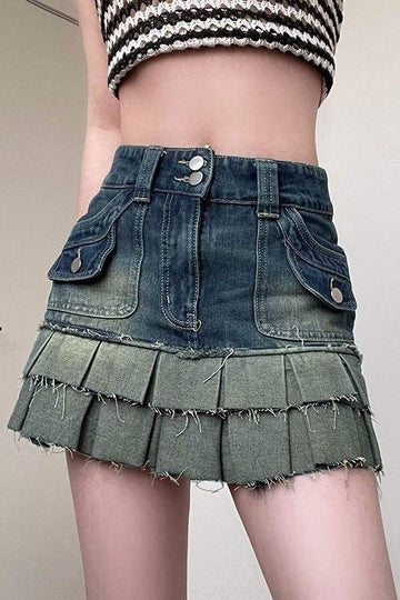 Girls Denim Skirt with Unique Fringe Hem