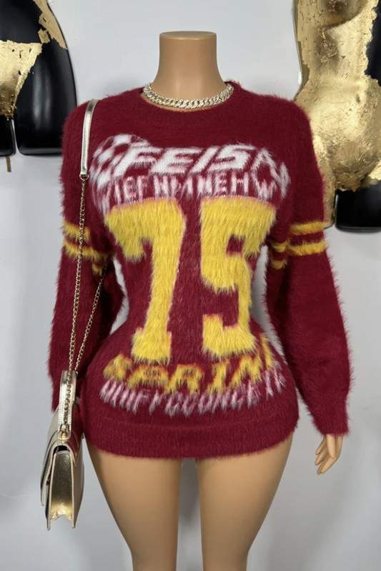 NUMBER PRINT PULLOVER SWEATER