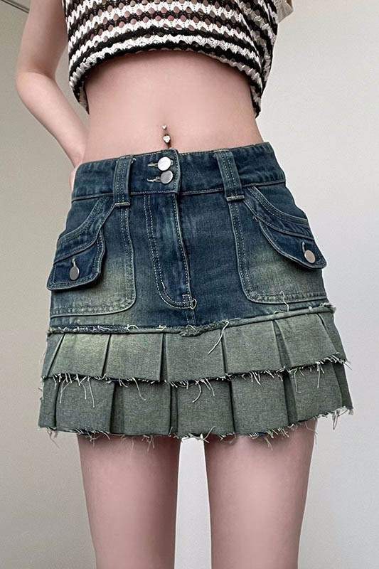 Girls Denim Skirt with Unique Fringe Hem