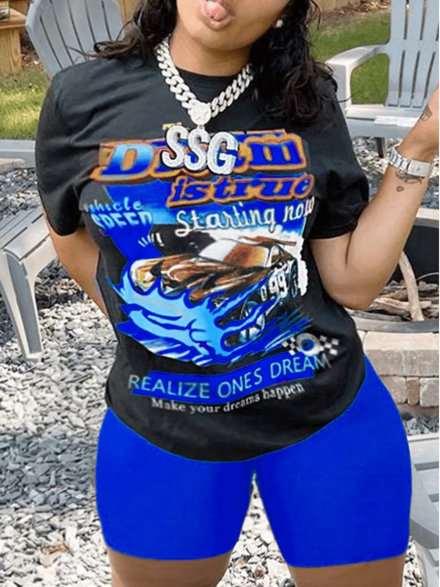 RACING CAR LETTER PRINT SHORTS SET