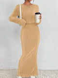 2PCS SET SOLID COLOR LONG SLEEVE TOP AND SKIRT - Missyess