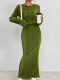 2PCS SET SOLID COLOR LONG SLEEVE TOP AND SKIRT - Missyess