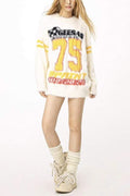 NUMBER PRINT PULLOVER SWEATER