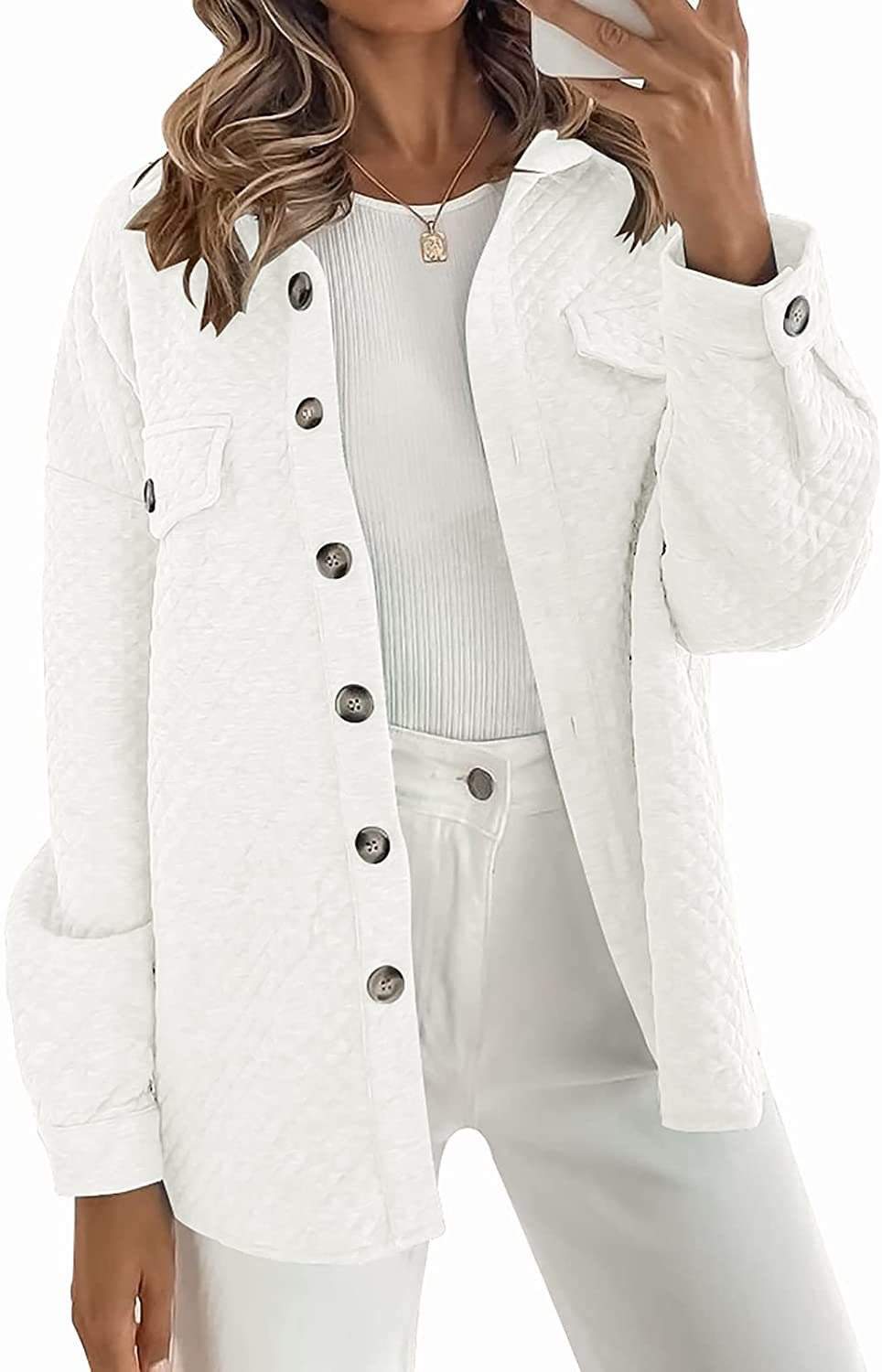Women's Solid Color Diamond Pocket Light Casual Jacket