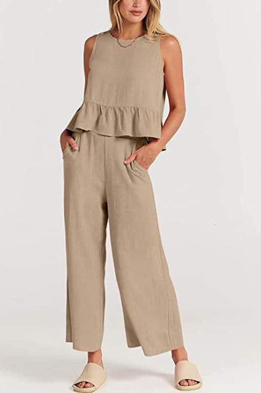 SLEEVELESS VEST TOP AND LOUNGE PANTS SET