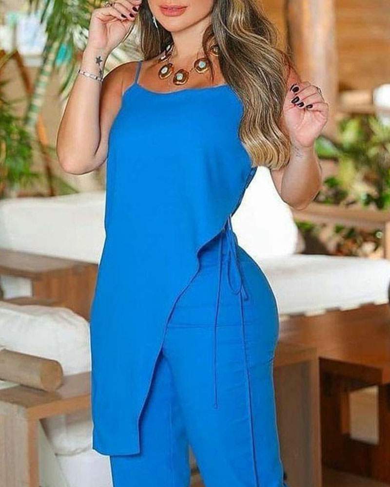 ASYMMETRICAL TIED DETAIL CAMI TOP PANTS SET
