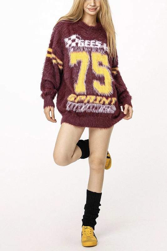 NUMBER PRINT PULLOVER SWEATER
