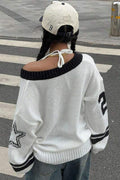 NUMBER PRINT V NECK SWEATER