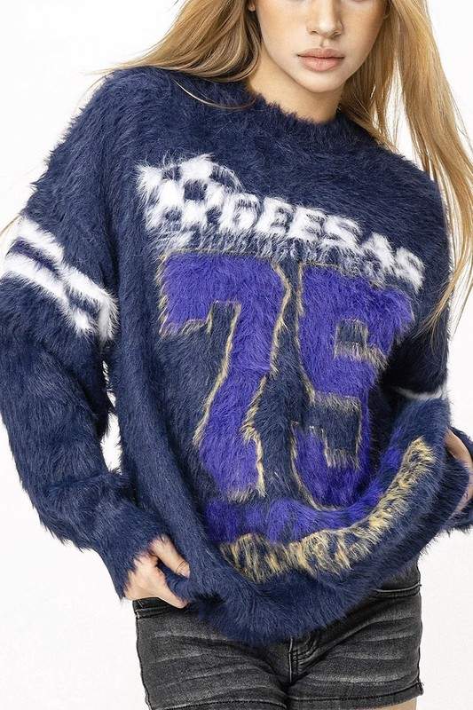 NUMBER PRINT PULLOVER SWEATER