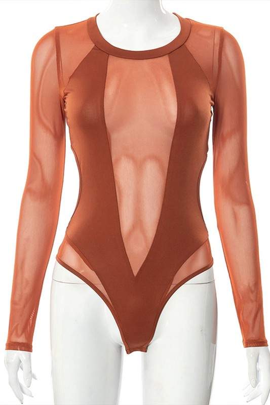 MESH LONG SLEEVE BODYSUIT TOP