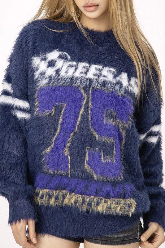 NUMBER PRINT PULLOVER SWEATER