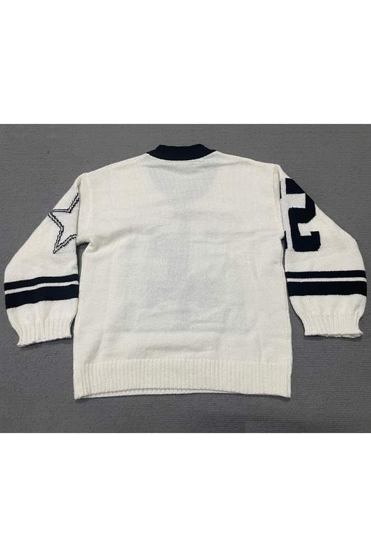 NUMBER PRINT V NECK SWEATER