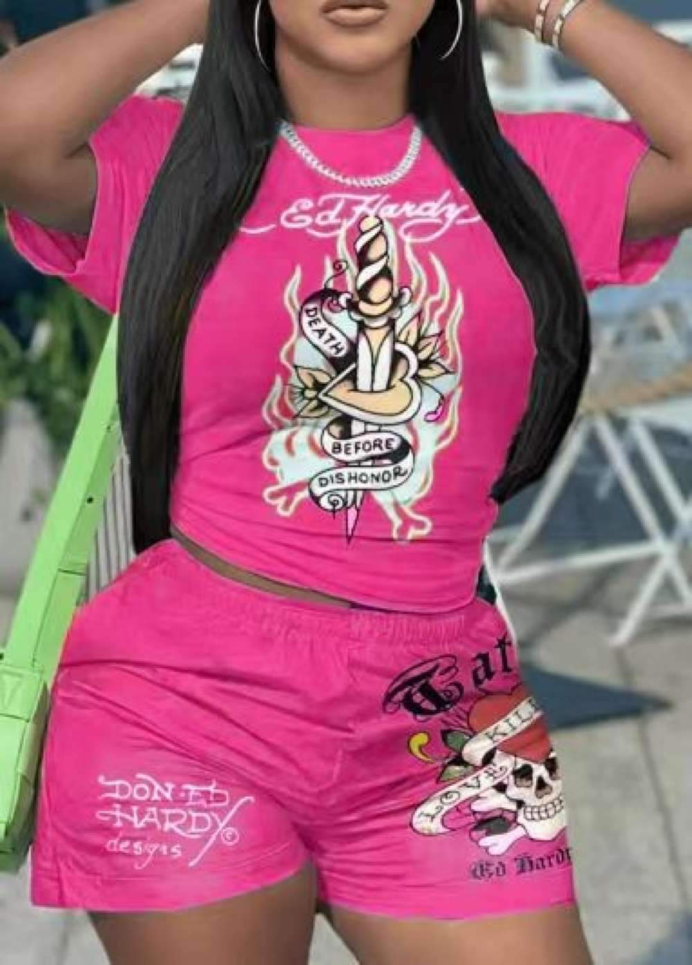 Ed Hardy Fashion: Stylish Tee and Shorts Combo