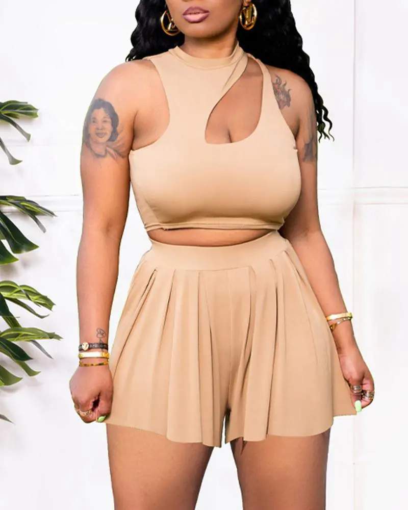 CUTOUT CROP TANK TOP SHORTS SET
