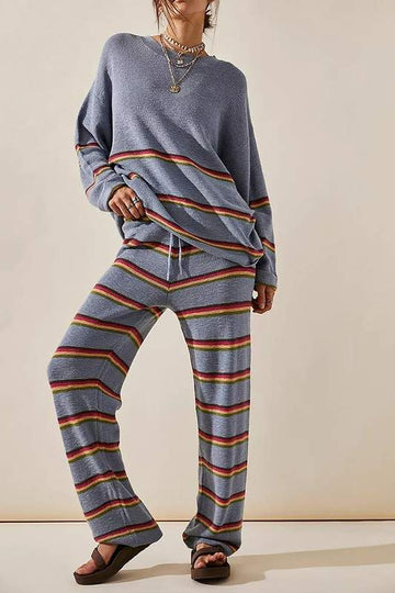 STRIPED RIB KNIT TOP PANTS SET