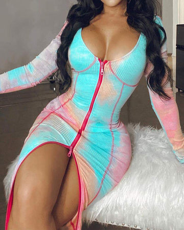 Stylish Midi Dress with Zip and Slit