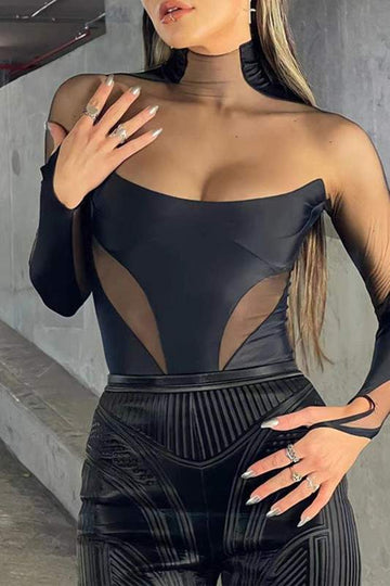 MESH TWO TONE BODYSUIT TOP